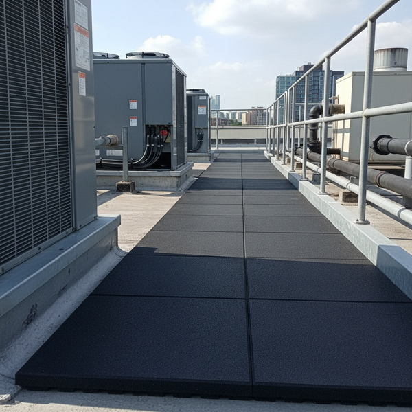 Heavy Duty Rubber Rooftop Tiles on commercial building walkway