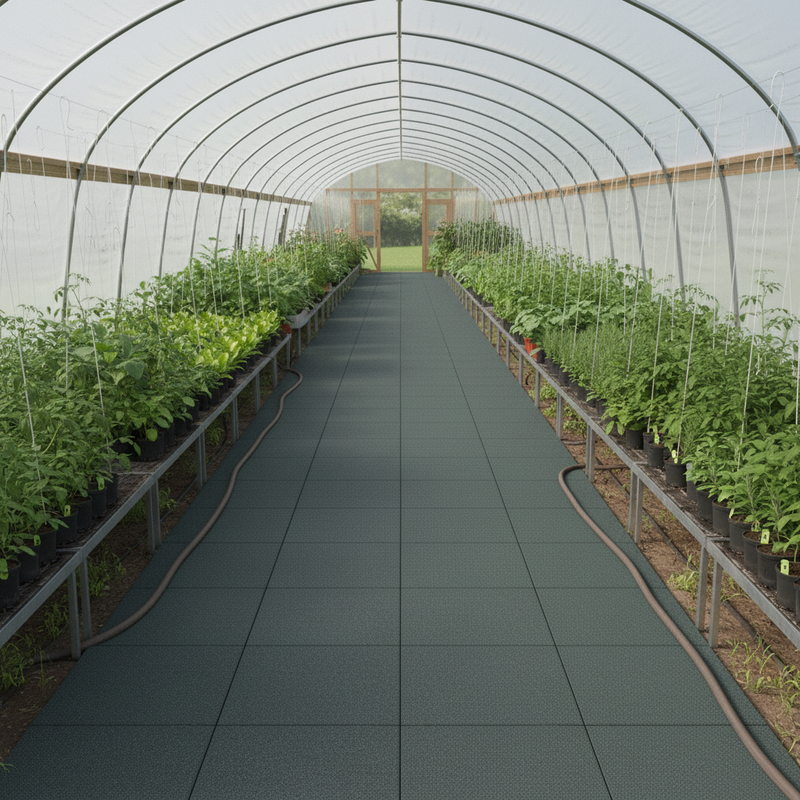 Anti-Slip Greenhouse Flooring as walkway in polytunnel