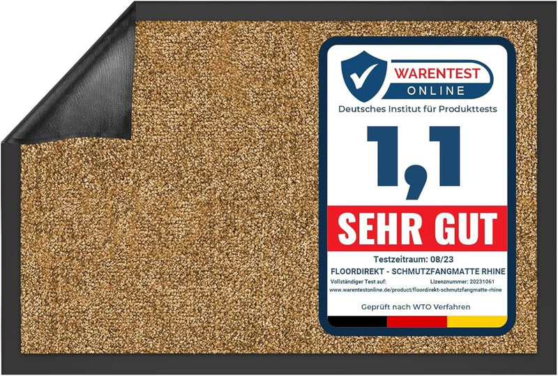 Rhine Dirt Trapper Mat, Washable & Powerful Doormat with Non-Slip Backing, Door Mat for Entrance Area (Beige, 200 cm x 300 cm) - Entrance Mat for UK homes and businesses