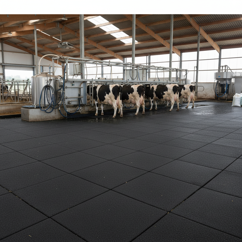 Rubber Cow Mattress in dairy farm milking parlour area