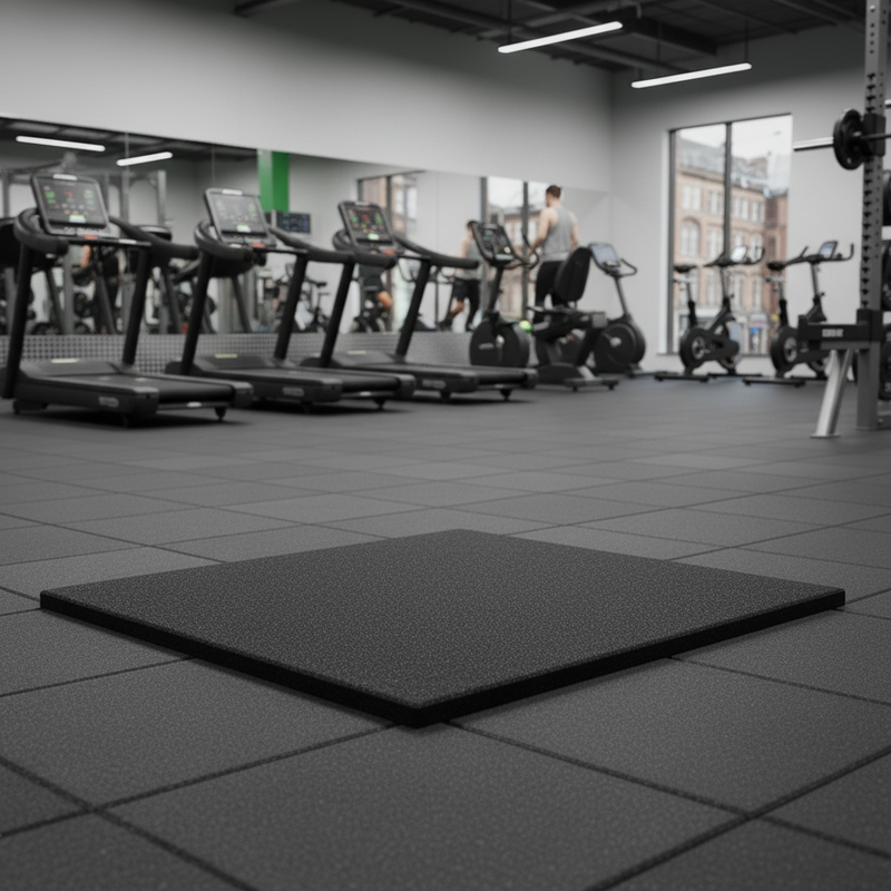 MatPro 30mm Heavy Duty Rubber Gym Floor Tile installed in UK hotel fitness centre