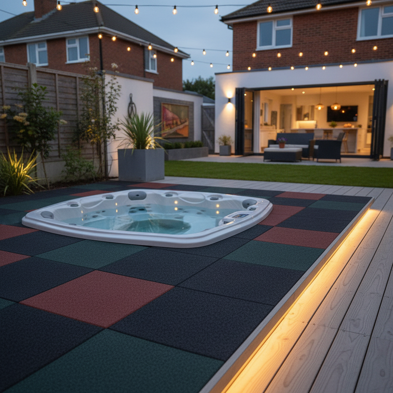 Non-Slip Rubber Garden Tiles around hot tub spa area
