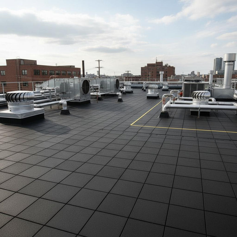 Heavy Duty Rubber Rooftop Tiles on industrial flat roof maintenance walkway