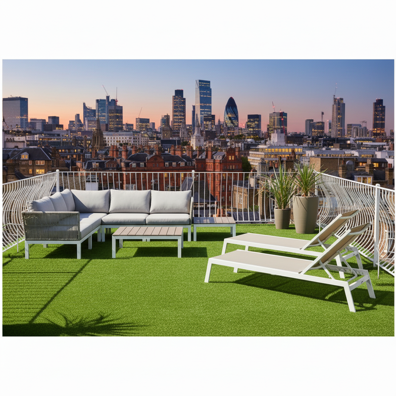 Rooftop artificial grass on London penthouse terrace