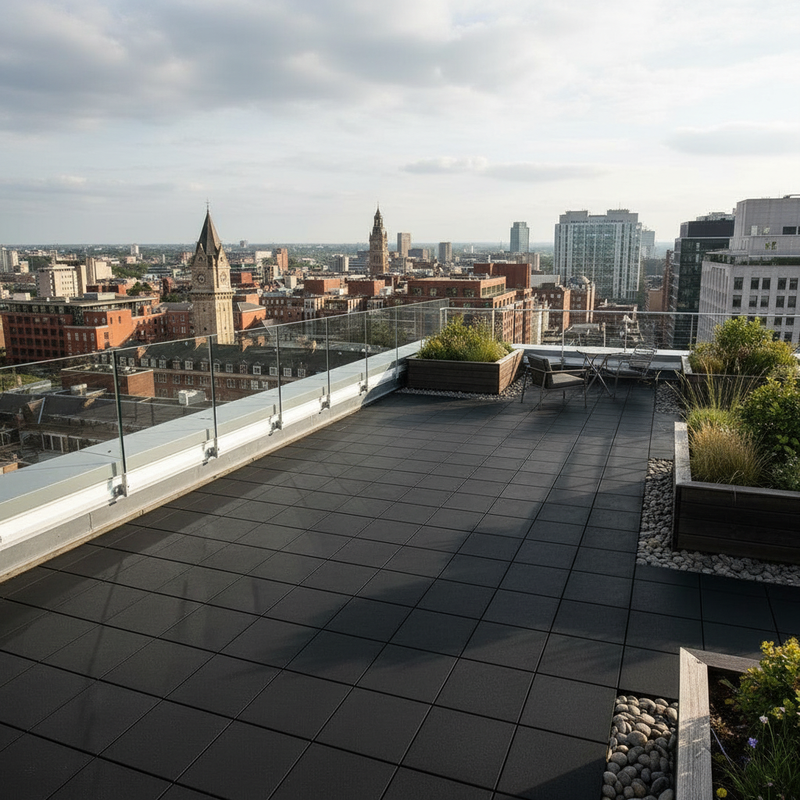 Self-Draining Flat Roof Flooring on modern apartment balcony terrace