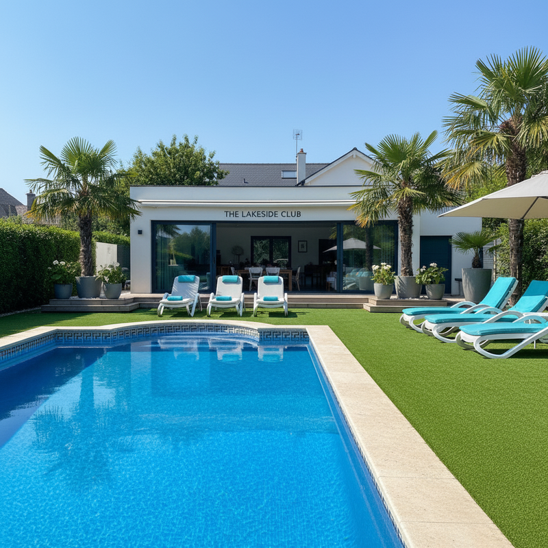 Swimming pool surround grass at UK leisure centre