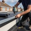 Aluminium kerb trim installation on residential flat roof extension