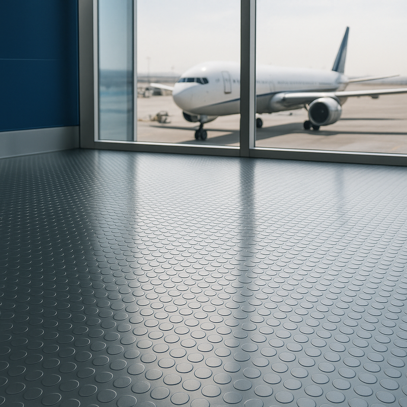 Non-Slip Heavy Duty Rubber Flooring Rolls with Studded Dot Penny Pattern for Maximum Safety