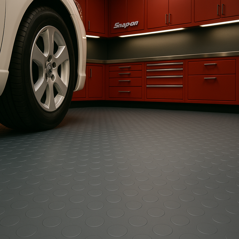 Commercial Garage Rubber Flooring – Studded Penny Pattern for Grip & Durability
