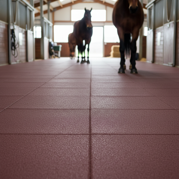 StableFlex Red Rubber Horse Stall Mats in equestrian stable