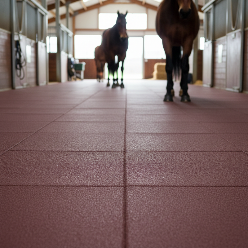 StableFlex Red Rubber Horse Stall Mats in equestrian stable