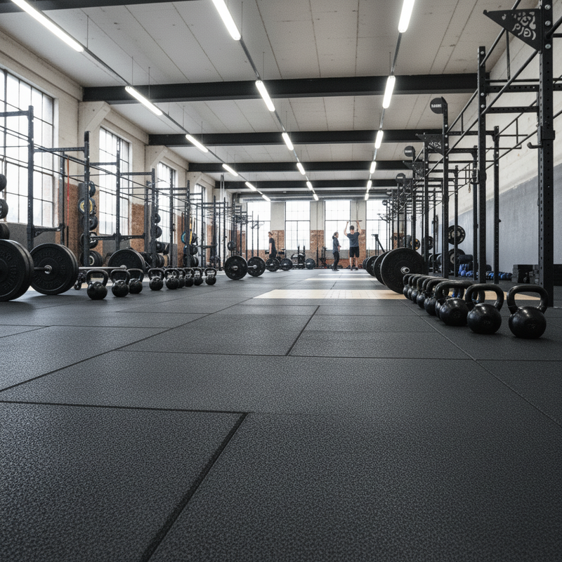 53mm Heavy Duty Acoustic Tiles in CrossFit Gym - UK Fitness Box Flooring