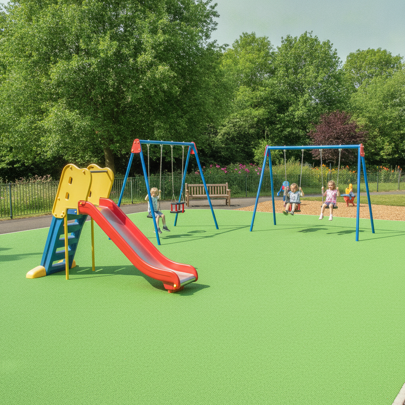 May Green EPDM rubber surfacing school playground park EN1177