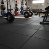 MatPro 20mm Heavy Duty Rubber Gym Tiles in powerlifting gym with Olympic barbells