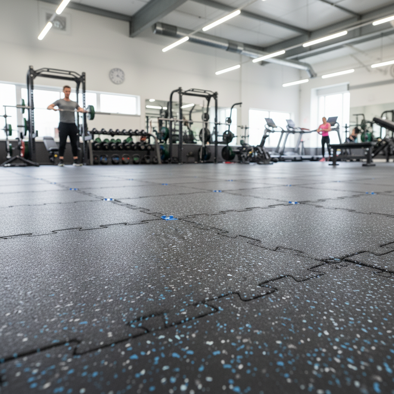 MatPro 20mm Sprung Fleck Premium Rubber Tiles in high-end commercial UK gym