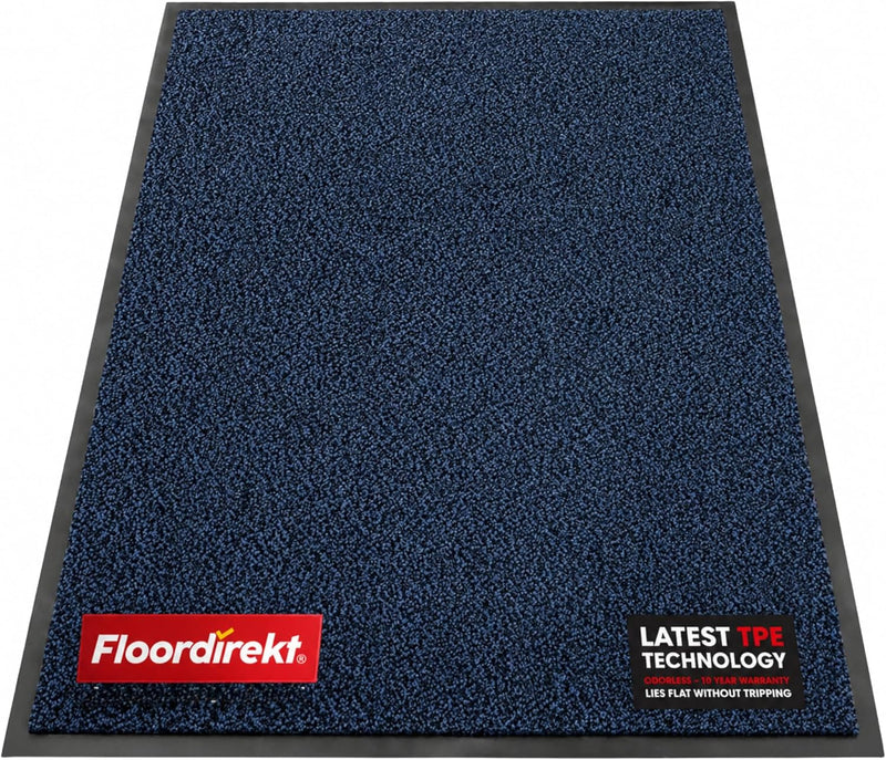 Washable Door Mats Indoor - Outdoor - Non Slip Heavy Duty - Stylish Large Rubber - Perfect Dust Trapping Doormats - Blue 60 x 90 cm - Entrance Mat for UK homes and businesses