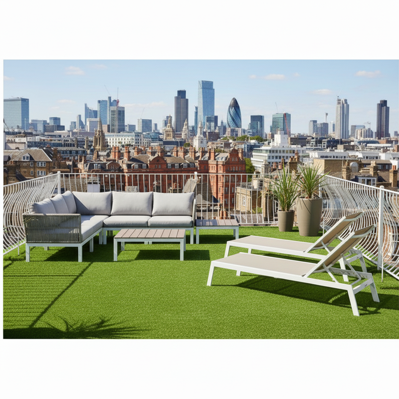 Rooftop artificial grass on London penthouse terrace