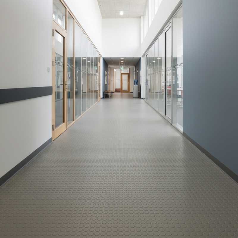 MatPro High Traffic Rubber Flooring Tiles installed in school corridor