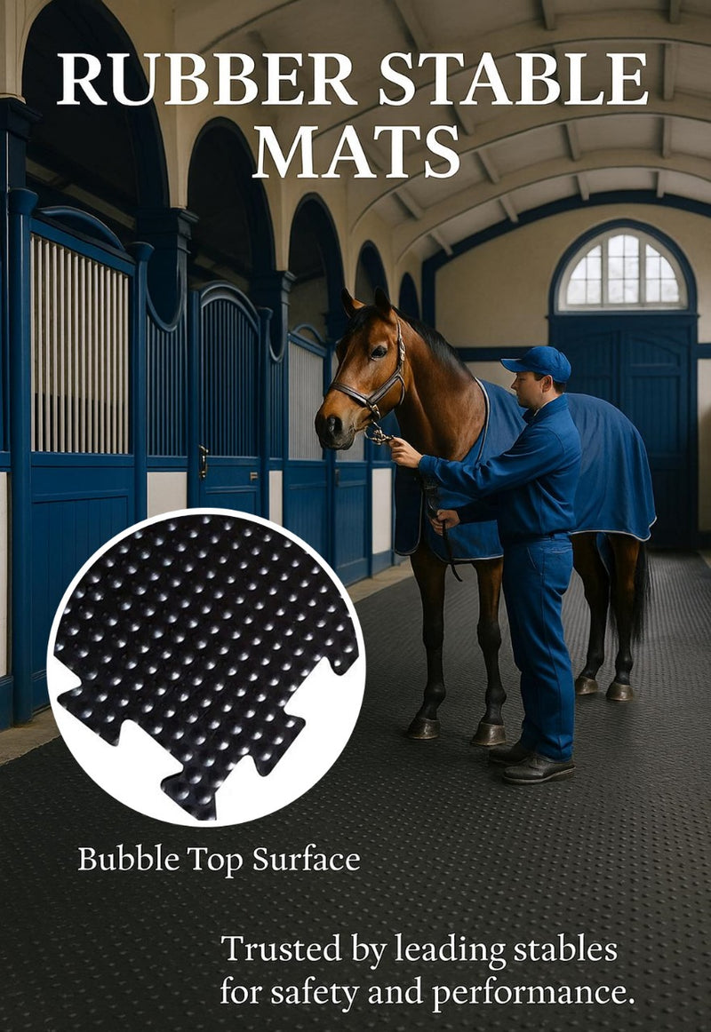 Premium Interlocking Stable Mats – Heavy-Duty, Non-Slip Black Rubber for Horses & Livestock Comfort