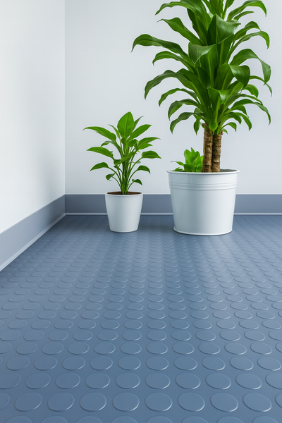 Heavy Duty Non-Slip Rubber Flooring Rolls Studded Dot Penny Pattern R11 Slip Rating Oil & Water Resistant