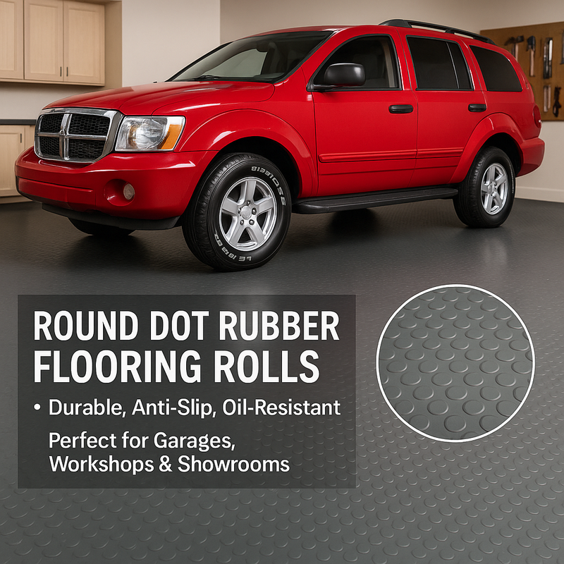 Heavy Duty Non-Slip Rubber Flooring Rolls Studded Dot Penny Pattern R11 Slip Rating Oil & Water Resistant