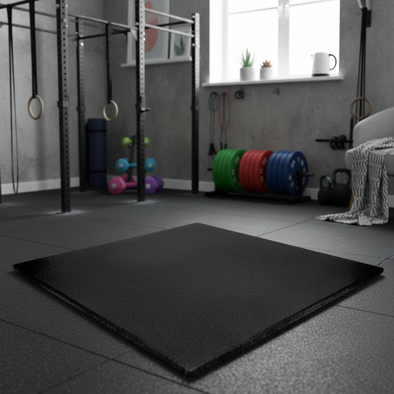 MatPro 15mm Sprung Rubber Tiles in CrossFit box gym with bumper plates