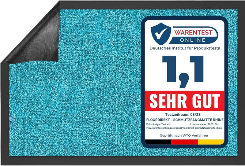 Rhine Dirt Trapper Mat, Washable & Powerful Doormat with Non-Slip Backing, Door Mat for Entrance Area (Turquoise, 90 cm x 600 cm) - Entrance Mat for UK homes and businesses