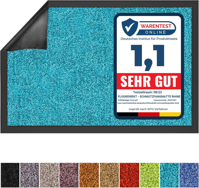 Rhine Dirt Trapper Mat, Washable & Powerful Doormat with Non-Slip Backing, Door Mat for Entrance Area (Turquoise, 90 cm x 600 cm) - Entrance Mat for UK homes and businesses