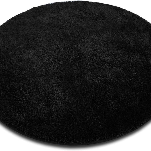 Bath Mat Round 120 cm Black Fluffy Bathroom Rug Shaggy Bath Mat Non-Slip Washable Shower Mat Rug Doormat for Bathroom and Shower - Bath Mat for UK homes and businesses