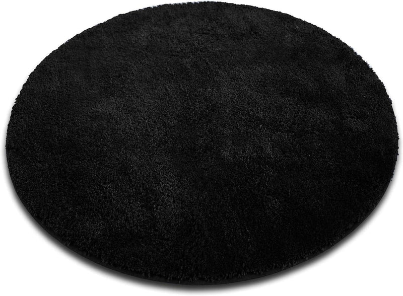 Bath Mat Round 120 cm Black Fluffy Bathroom Rug Shaggy Bath Mat Non-Slip Washable Shower Mat Rug Doormat for Bathroom and Shower - Bath Mat for UK homes and businesses