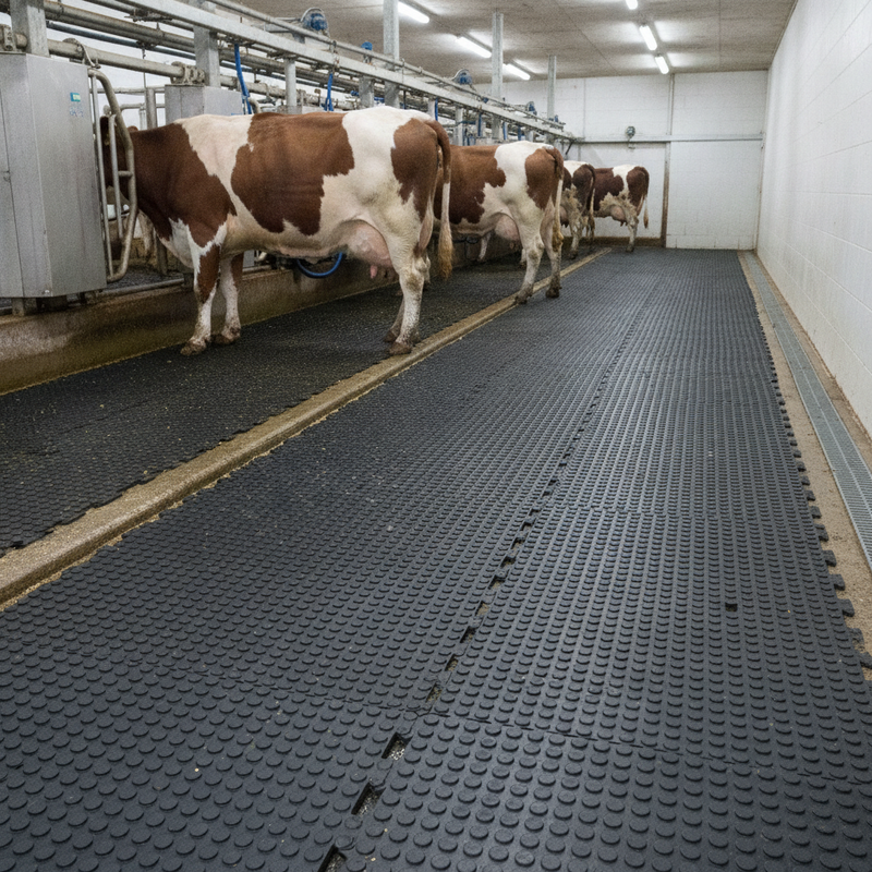 Grip Top 1m² Interlocking Rubber Parlour Tile in UK dairy milking parlour passageway