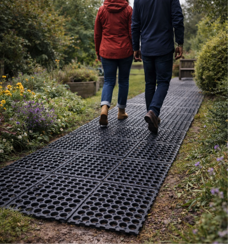 Rubber Grass Mat 4-Pack Starter Kit — Interlocking Ground Protection for Small Gardens — 15mm