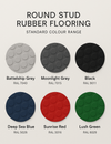 Heavy Duty Non-Slip Rubber Flooring Rolls Studded Dot Penny Pattern R11 Slip Rating Oil & Water Resistant
