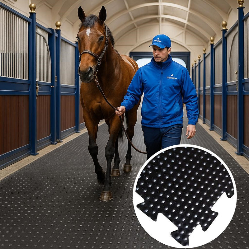 Premium Interlocking Stable Mats – Heavy-Duty, Non-Slip Black Rubber for Horses & Livestock Comfort