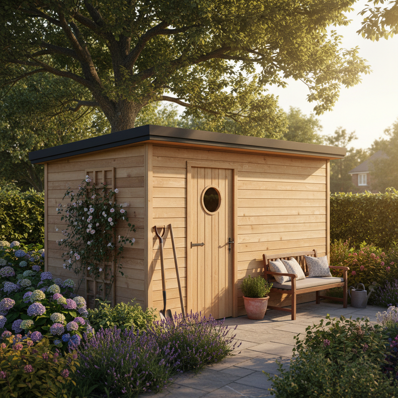 Garden shed with EPDM rubber roof