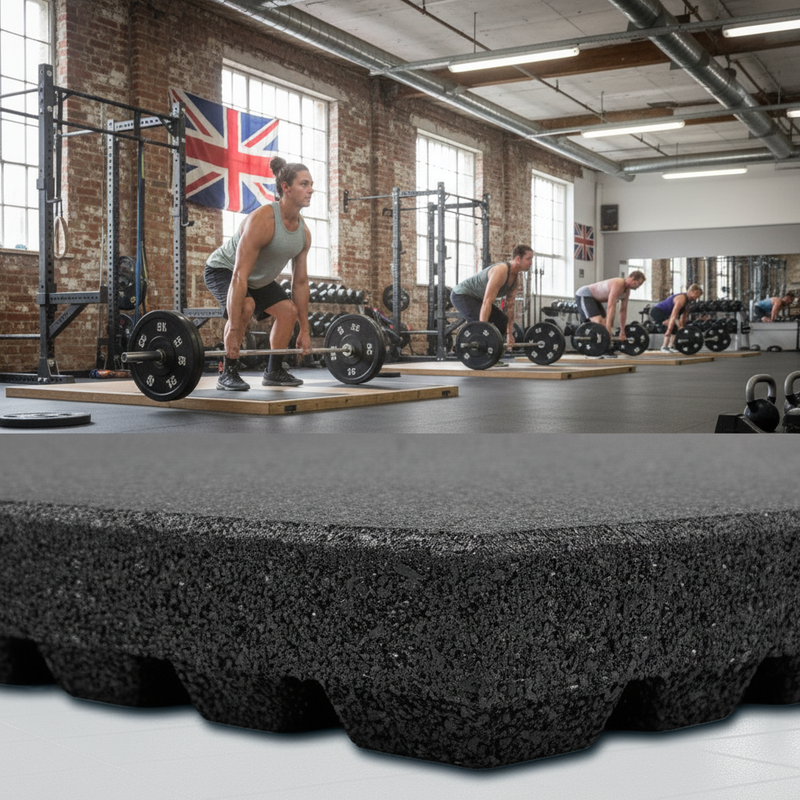63mm Anti-Shock Rubber Gym Flooring in CrossFit Box - Deadlift Area