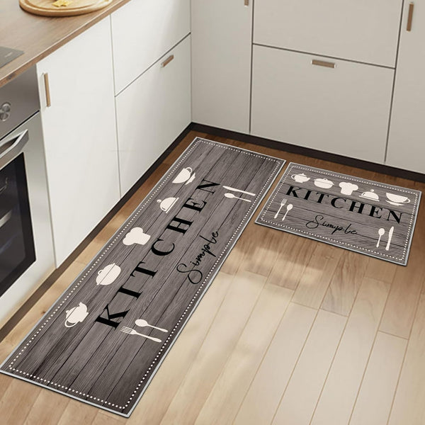 Anti-Fatigue Kitchen Mat Runner Set | 2-Piece | 40x120cm + 40x60cm | Rubber Back | Free UK Delivery