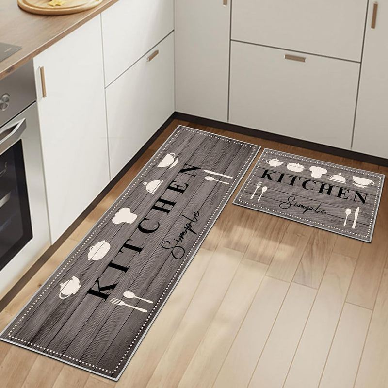 Anti-Fatigue Kitchen Mat Runner Set | 2-Piece | 40x120cm + 40x60cm | Rubber Back | Free UK Delivery