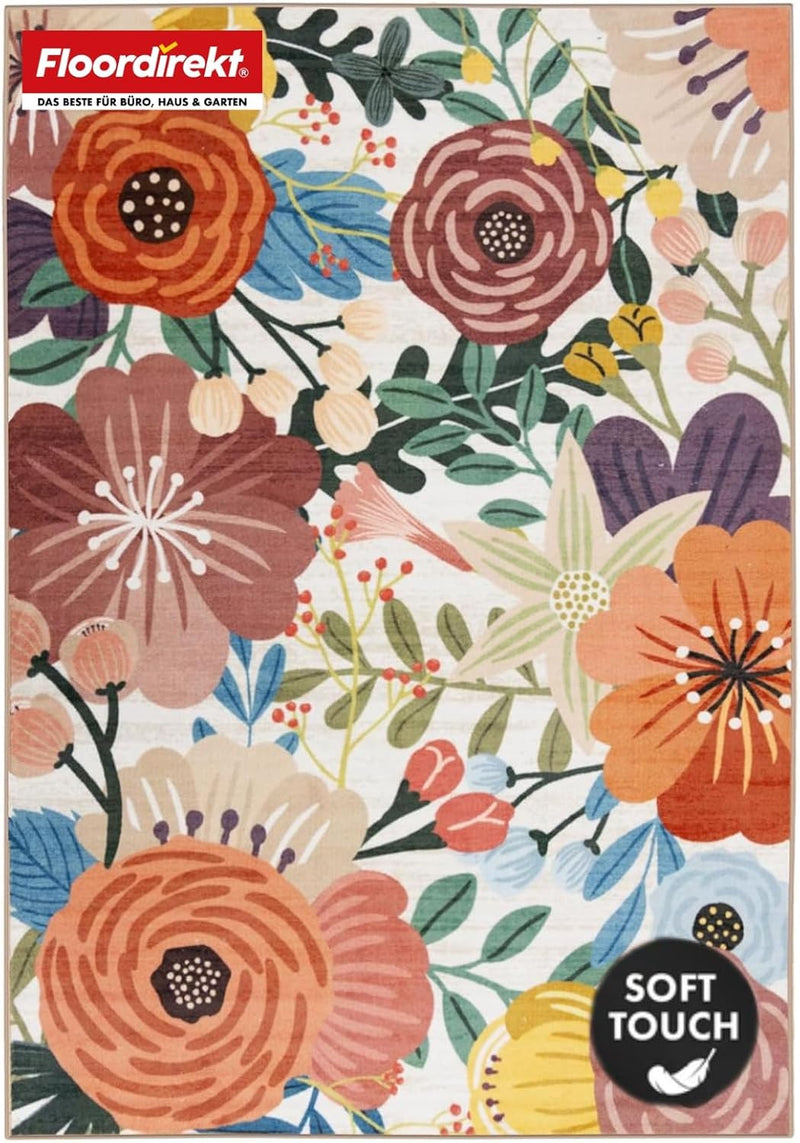 Short Pile Rug 160 x 230 cm - Washable Non-Slip Rug for Living Room, Children's Room & Hallway, Fleur - Rug for UK homes and businesses