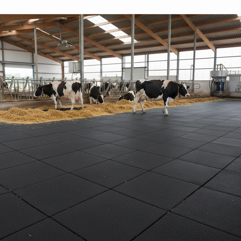 StableFlex Rubber Cow Mattress 30mm installed in British dairy farm barn