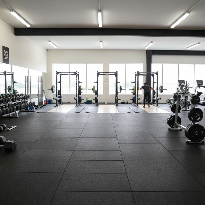 63mm Acoustic Rubber Tiles in commercial powerlifting gym - ultimate soundproofing solution