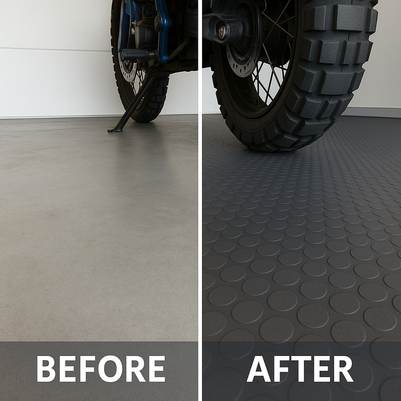 Heavy-Duty Non-Slip Rubber Mat Roll Textured Stud Pattern, R11 Slip Resistance, Oil Resistant for Garage, Workshop, Gym