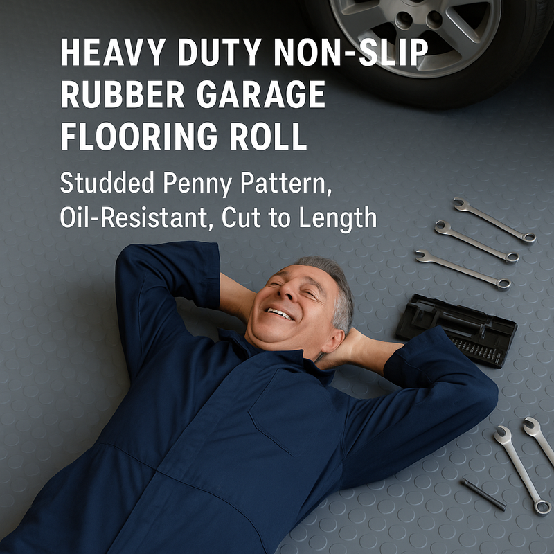 Commercial Garage Rubber Flooring – Studded Penny Pattern for Grip & Durability