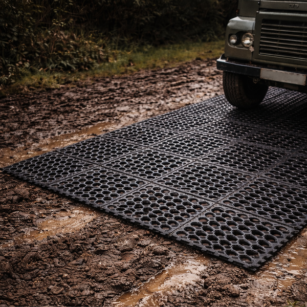 Mud Control Rubber Grass Mat — Heavy Duty Ground Stabilisation for Waterlogged Areas — 15mm Drainage