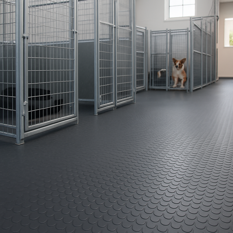 Round Dot Rubber Kennel Flooring – R11 Slip Rated, Oil-Resistant Safe, Durable & Comfortable Pet Surface