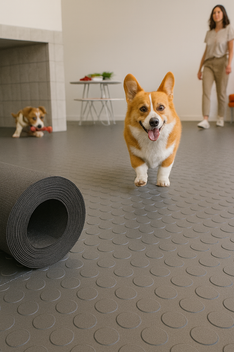 Round Dot Rubber Kennel Flooring – R11 Slip Rated, Oil-Resistant Safe, Durable & Comfortable Pet Surface