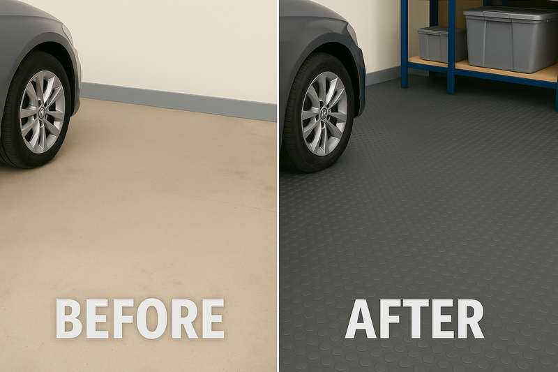 Non-Slip Heavy Duty Rubber Flooring Rolls with Studded Dot Penny Pattern for Maximum Safety