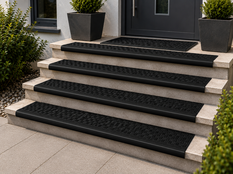 Rubber Stair Mats Set of 5 – 25×65cm Non-Slip Weatherproof Outdoor Step Covers