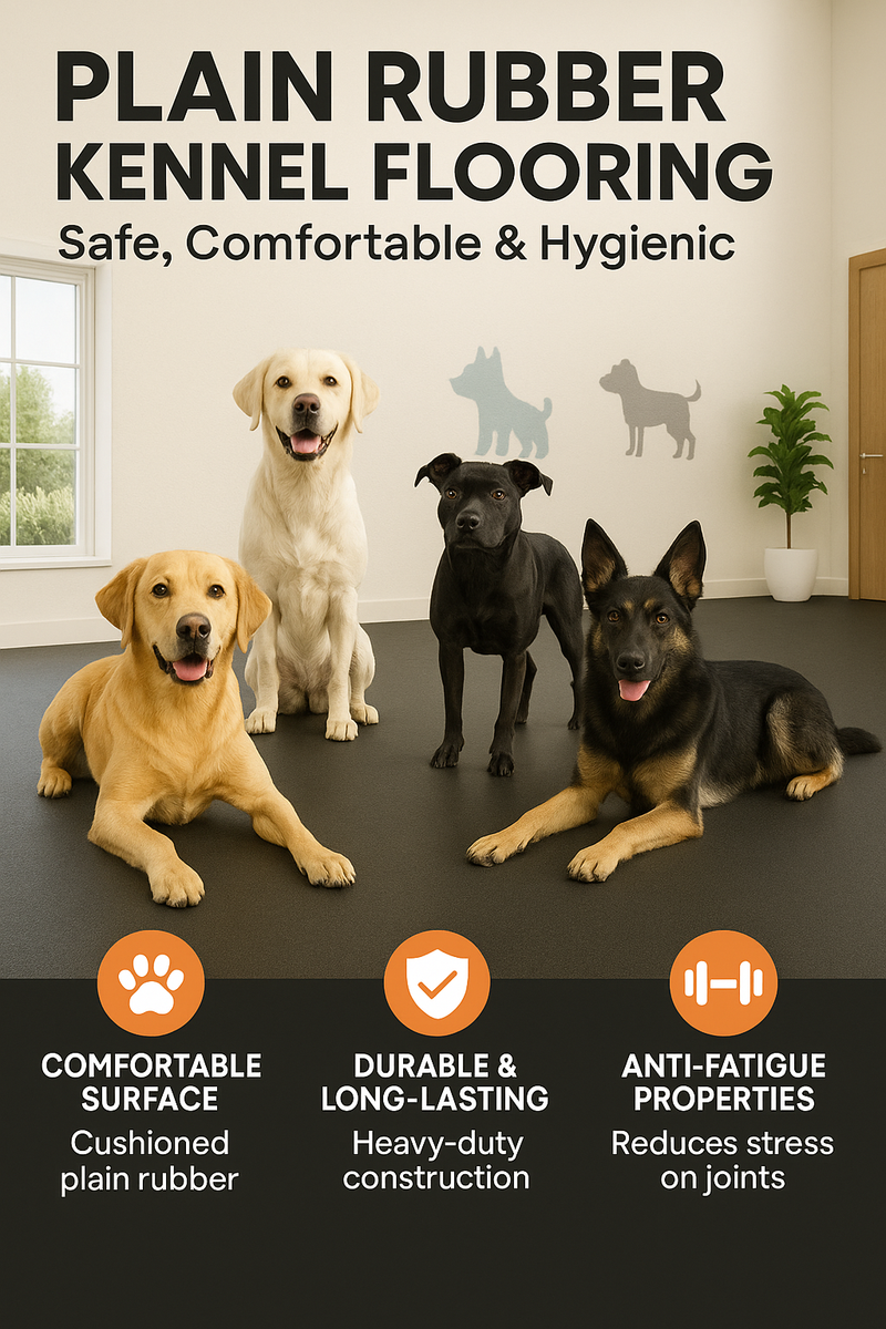 Plain Rubber Kennel Flooring – Non-Slip, Anti-Fatigue, Durable Rubber Matting for Kennels, Dog Runs & Pet Areas - product dimensions view