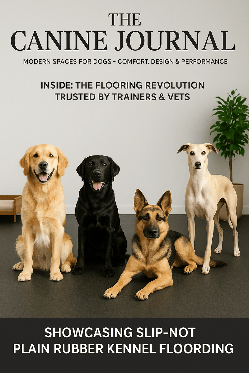 Dogs sitting on plain rubber kennel flooring